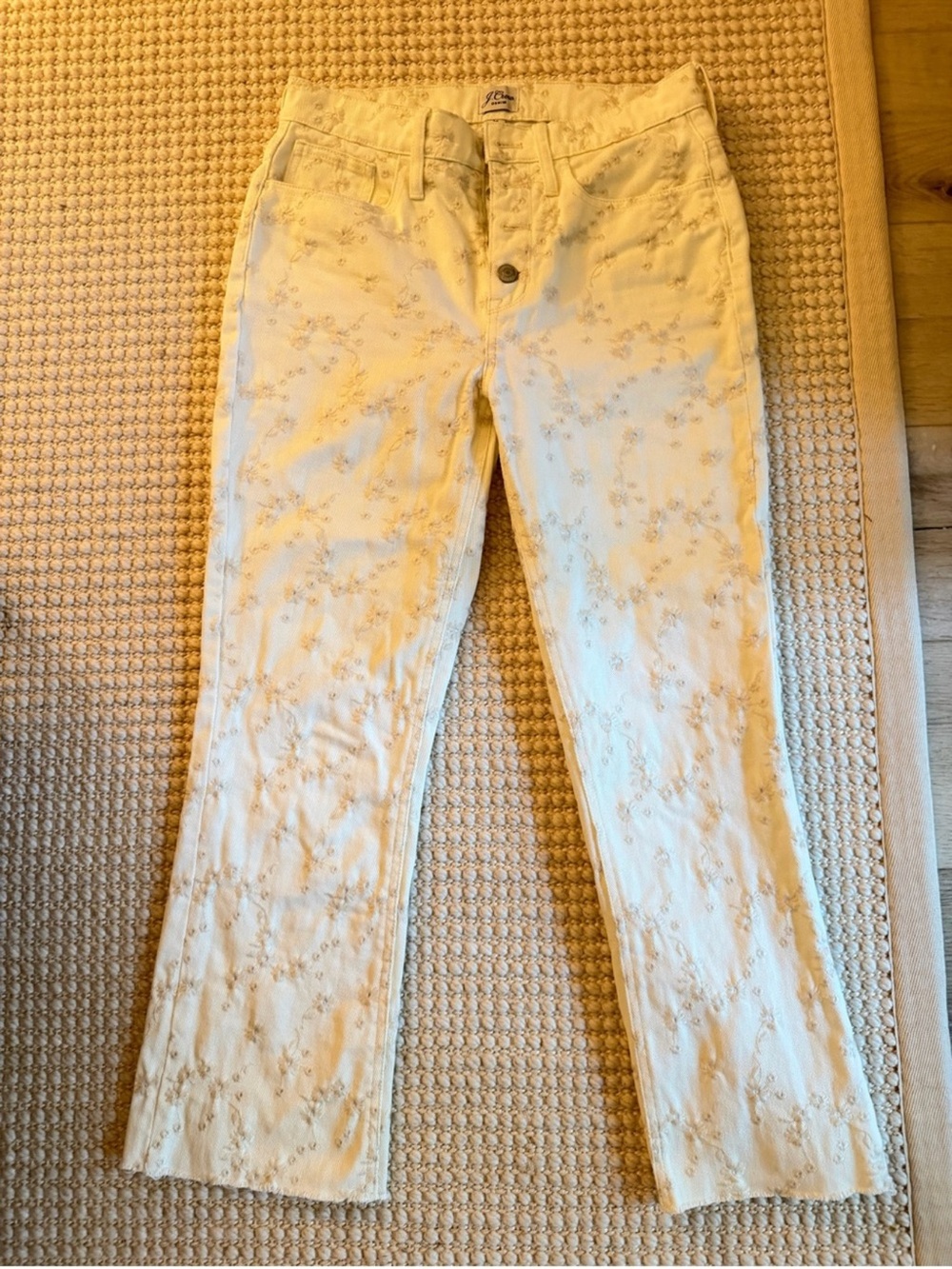 Jcrew Women's Cream Embroidered Straight Jeans